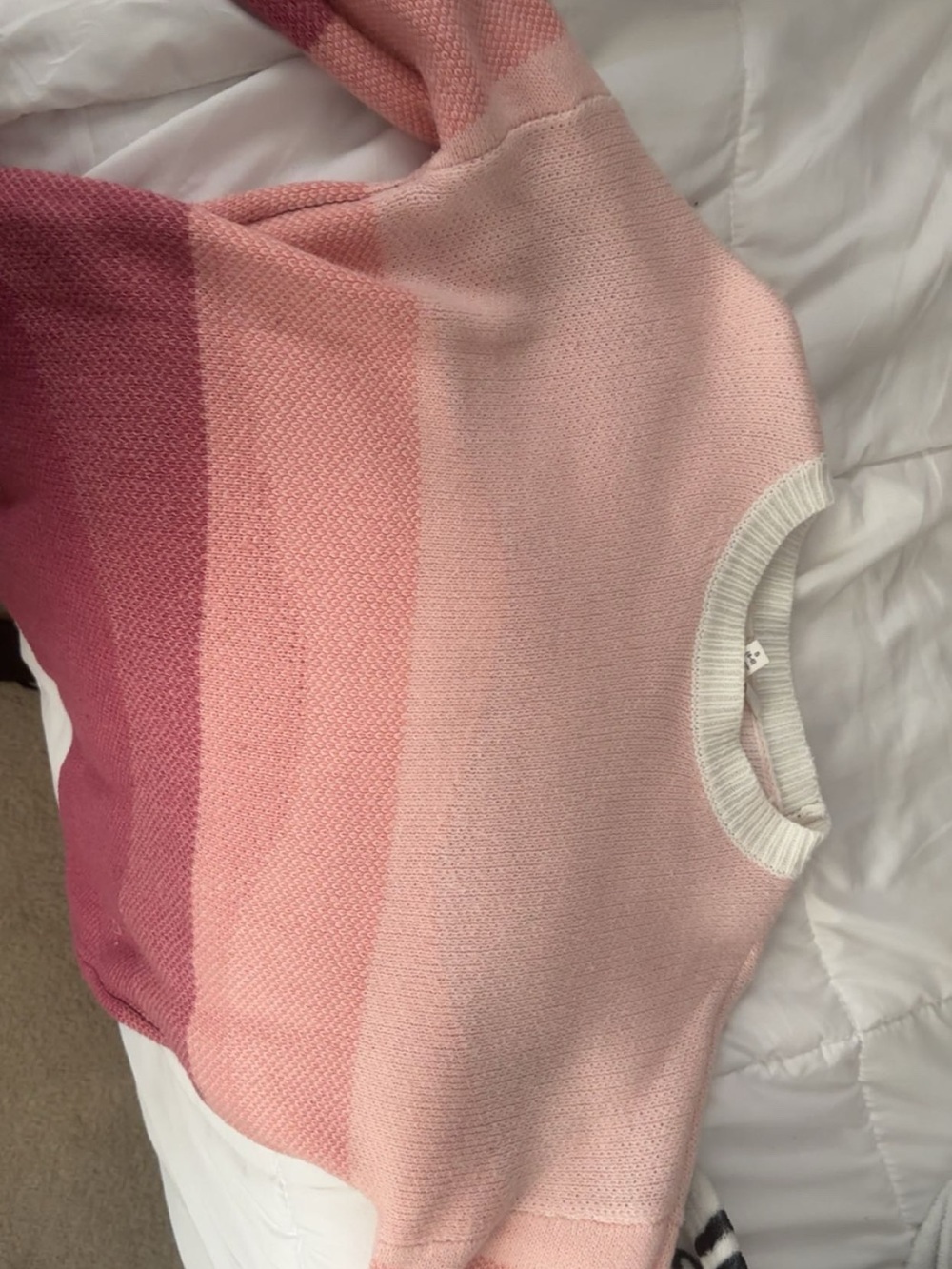 wonder nation Pink Ombre Crew Sweater with White Rib Neck